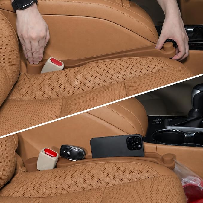 Car Seat Gap Filler Set of 2, 3IN1 Seat Side Gap Filler Plug with Storage Slot & Hook Function, Soft Foam Universal Fit Car SUV Truck Fill Gap Between Seats Console Organizer（Standard Mocha Brown）