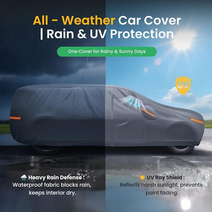 Large SUV Car Cover for Ford Expedition 100% Waterproof All Weather, Heavy Duty Outdoor Full Exterior Covers Rain Sun Wind UV Hail Protection.