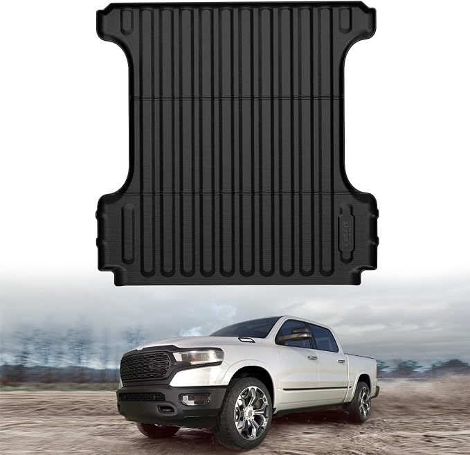 LASFIT 5.7FT Truck Bed Mat for Ram 1500/1500 RHO 2019-2026 & RAM 1500 New Body 2019-2024 Short Bed (5FT7 / 67.4inches) Not for Rambox, All Weather Custom Fit Truck Cargo Bed Liner, Black