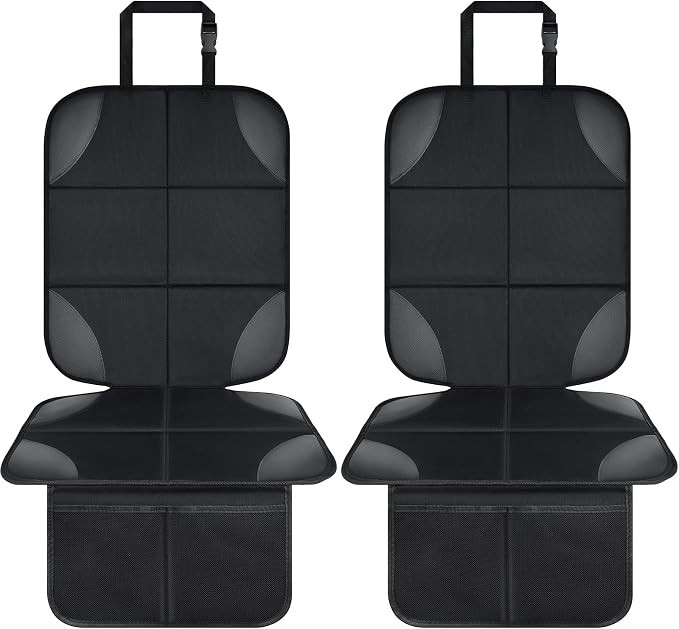 Musclez Car Seat Protectors, Car Seat Covers Waterproof 600D Fabric, Non-Slip Backing & 2 Mesh Pockets Carseat Protector for Baby Child Safety Seats, Pets, Automotive Interior Protection, Pack of 2