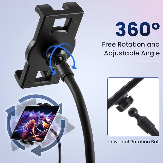 DaisyInner Dual Cup Tablet Mount Holder for Car 360° Rotatable Mount Long Flexible Neck Adjustable Universal Size Fits for Most 2 Tablets 4.7"-10"