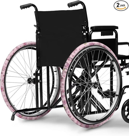 Wheelchair Wheel Covers Breast Cancer Awareness with Elastic Band | Floral Pink Ribbon, Wear-Resistant Wheelchair Tire Cover Protectors to Protect Floors Carpets(Fits 24 Inches Wheels)