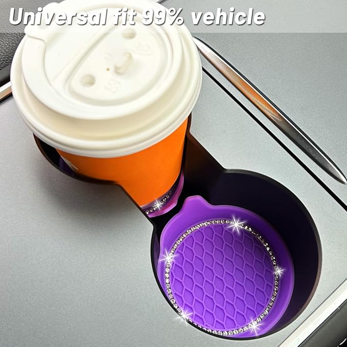NBTEPEM 4PCS Bling Car Coasters, Non-Slip Insert Water Bottle Holder Pads, Bling Crystal Rhinestone Dustproof Automotive Interior Accessories, Universal for Vehicles, Trucks, RVs (4 pcs, Purple)