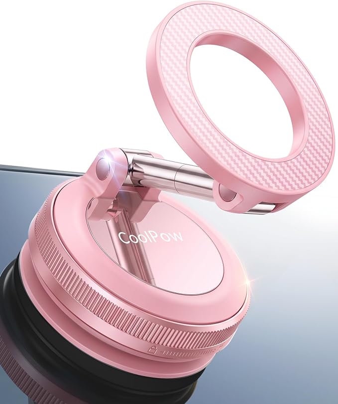 Coolpow【Newest Vacuum Magnetic Phone Holder for Car Phone Holder Mount【Movable Vacuum Suction】 Magsafe Car Mount Cell Phone Holders for Your Car Accessories for Women Men for iPhone 17 16-Light Pink