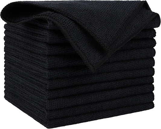 AIDEA Microfiber Cleaning Cloth-10PK, Black Microfiber Towels,12×12" | Microfiber Towels for Cars, Wash Cloths, Lint Free Cleaning Rags for SUVs, House, Kitchen, Window, Car Cleaning Wipes