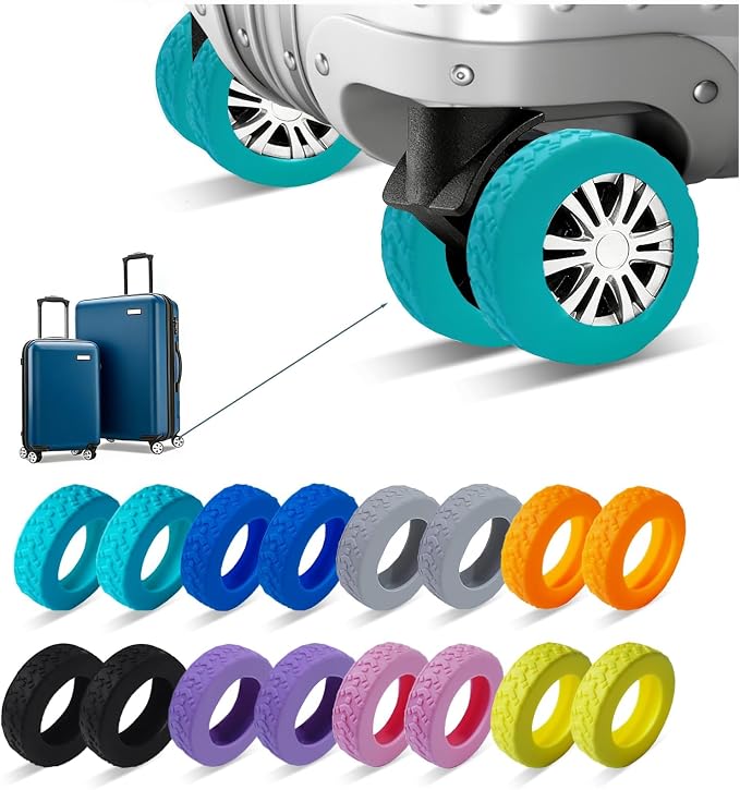 16 Pcs Luggage Wheel Covers, Anti-Noise, Fits 2-2.4" suitcase wheel, Green | Widened & Thickened Silicone, Anti-Noise & Scratch-Proof, Fits 2-2.4" Carry-On Luggage Wheels, Easy Slip-On