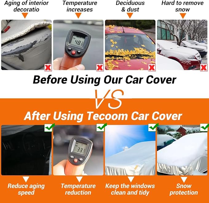 Tecoom SUV Car Cover Waterproof All Weather, 3-Layer Fleece Lined Outdoor Indoor Cover with Zipper Door & Lock, UV Snow Hail Sun Protection, Fit for SUV (206"–215")