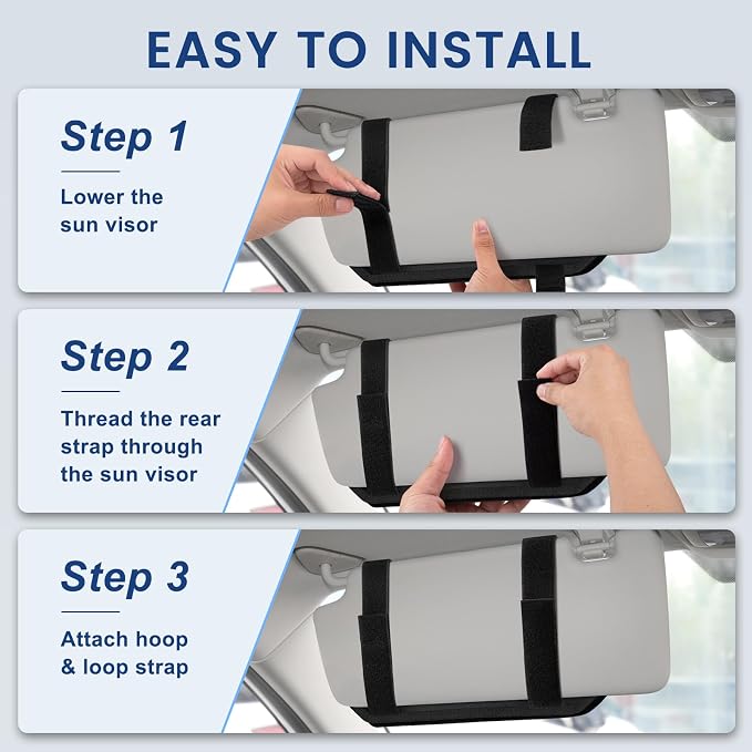 Car Sun Visor Organizer, Multi-Pocket Tactical Visor Storage with Zipper | Semi-Rigid Molle Panel Car Accessories, Sunglasses Holder Clip, for Truck, SUV, Patrols, Pickups