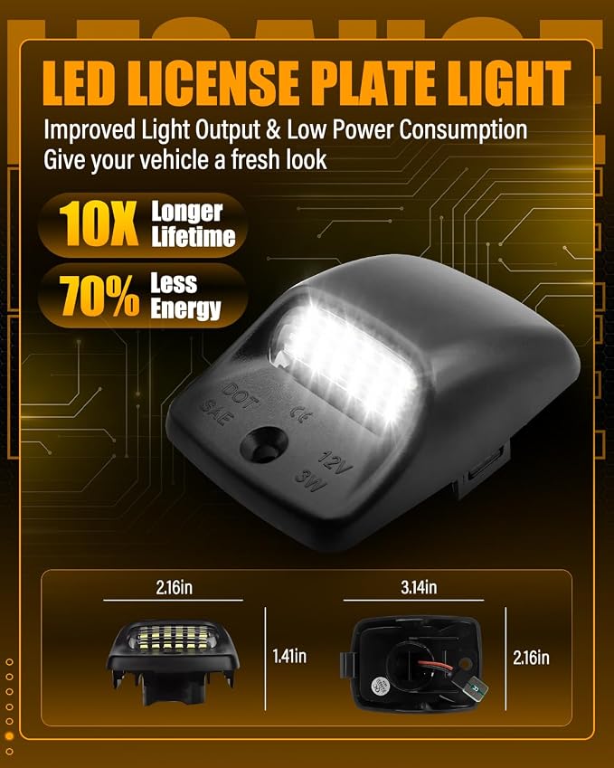 LESAUCE 2025 Upgraded LED License Plate Lights Compatible with 2005-2015 Tacoma/2000-2013 Tundra, 6000K White, Smoke Lens, Tag Lamp Assembly Replacement, IP68 Waterprooof, Pack of 2