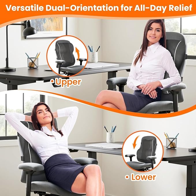 CloudBliss Ergonomic Lumbar Support Pillow Seat Cuhsion - Memory Foam for Lower Back Pain Relief, Adjustable Straps & Mesh Cover for Office, Gaming, Car Seat (Medium, Grey)