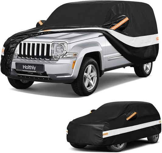 10 Layers SUV Car Cover Custom Fit for Jeep Liberty (2001-2013), Waterproof All Weather for Automobiles, Outdoor Full Cover Sun Dust Rain Protection with Cotton. Black