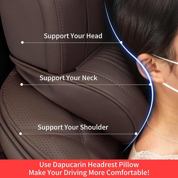 Car Headrest for Driving Memory Foam Neck Pillow with Leather Cover Soft Comfortable Seat Head Pillow Cushion for Most Cars SUV Sedan Home Office Brown 1PC