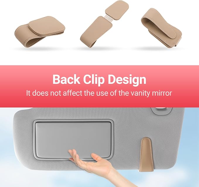 Sunglass Holder for Car Sun Visor Sunglasses Clip Car accessories -Beige | sun visor organizer, ticket card clip, eyeglass sunglasses holder, one-handed magnetic, anti-scratch, car stuff for women men