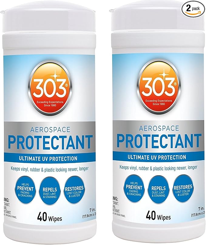 303 (30321) UV Protectant Wipes for Vinyl, Plastic, Rubber, Fiberglass, Leather & More Dust and Dirt Repellant - Non-Toxic, Matte Finish, 80 Towelettes, 2PK