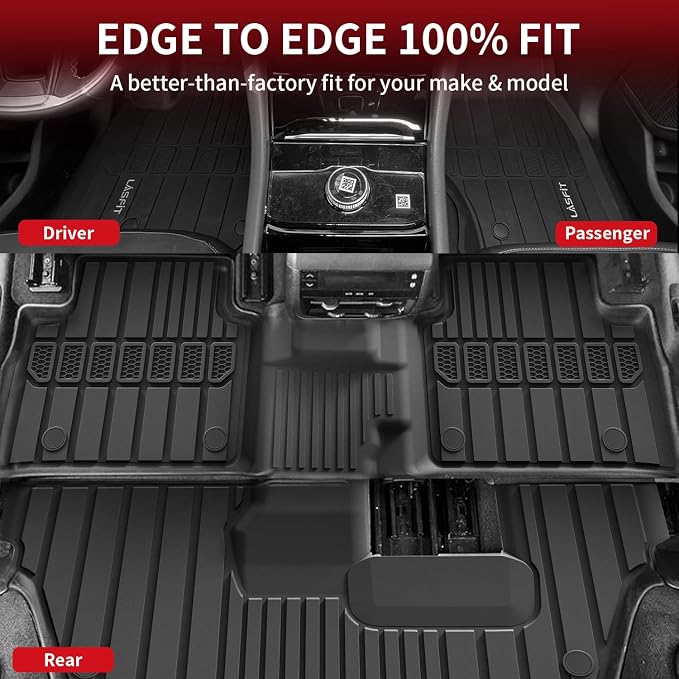 LASFIT Floor Mats for Jeep Grand Cherokee L 2021-2025 2026 7-Seat | NOT Fit for 6-Passenger, All Weather, TPE, Custom Fit, Car Mats, Floor Liners, 1st & 2nd & 3th Row, Black
