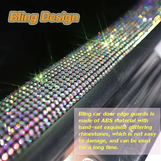 Car Door Sill Protector with Bling Rhinestones 2PCS Edge Guard Scuff Cover Anti-Scratch Strip Sticker Bumper Protector for Truck Car 1.96"x 23.62" (White)