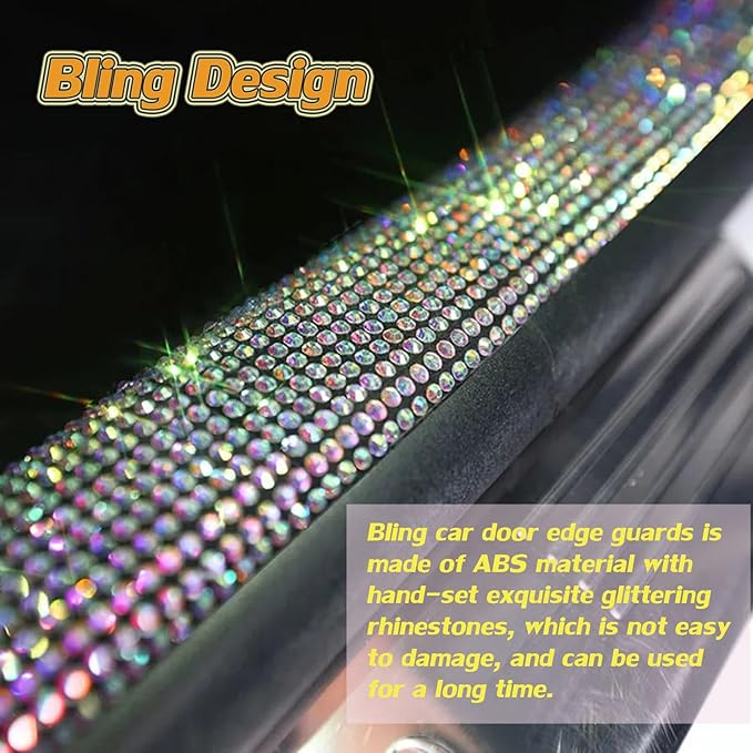Car Door Sill Protector with Bling Rhinestones 2PCS Edge Guard Scuff Cover Anti-Scratch Strip Sticker Bumper Protector for Truck Car 1.96"x 23.62" (Pink)