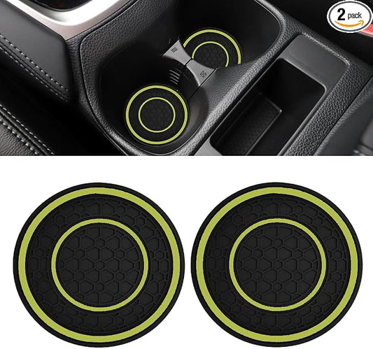 2PCS Car Cup Holder Coasters, 2.75 Inch Auto Non-Slip Anti Dust Cup Mats, Console Cup Holder Insert Coaster Auto Insulated Mats, Universal Interior Accessories for Most Cars (Yellow)