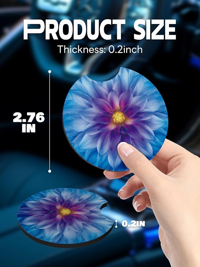 WOCOCN Car Coasters,Cup Holder Coasters for Car,2.75inch Anti Slip and Absorbent,Cute Automotive Interior Accessories for Cup Holder,Pack of 2 (Large Flowers)