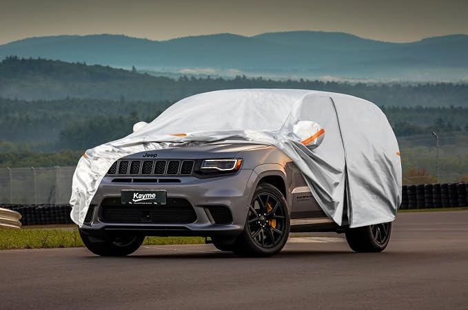 Kayme 6 Layers SUV Car Cover Custom Fit for Jeep Grand Cherokee (2010-2025) Waterproof All Weather for Automobiles, Outdoor Full Cover Rain Sun UV Protection.Silver