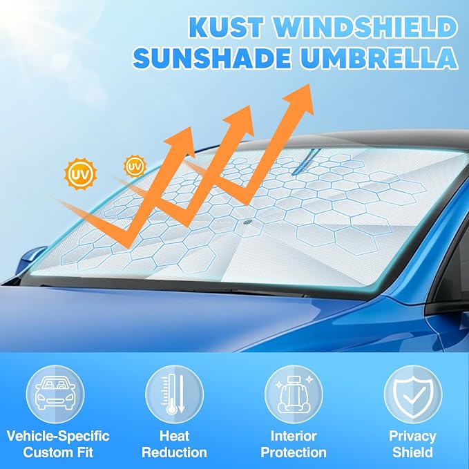 KUST Ice Crystal Sun Shade Umbrella for 2016-2025 2026 Honda Pilot | Custom Fit Windshield Sunshade | Foldable Sunshade with Bendable Handle | Blocks Heat & UV Scratch Resistant Keep Car Cool