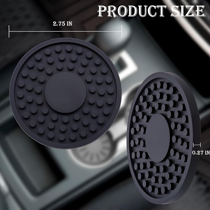 2 Pack Anti-Slip Car Cup Holder Mat – 2.75 Inch Silicone Drink Coaster, Secure Fit for Cars & Trucks – Cute Interior Decor for Women & Girls (Black)