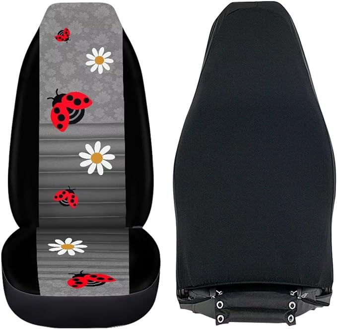 Ladybug Daisy Front Seat Covers for Cars Decorative Front Bucket Seat Cover Lightweight Automotive Seat Cushion Covers for SUV Vans Sedans Trucks