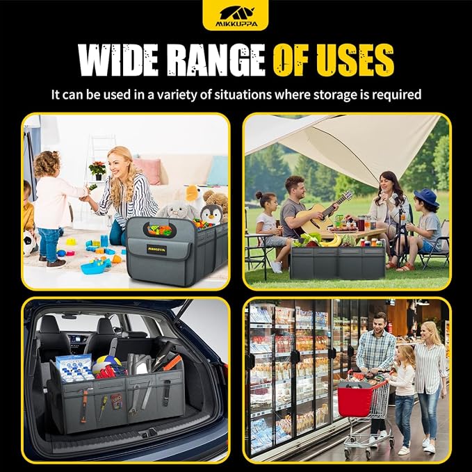 MIKKUPPA Car Trunk Organizer - 70L Collapsible Trunk Organizer with Reinforced Handles for Groceries, Car Storage Organizers for SUV Auto Truck Van with Non Slip Bottom (Gray)