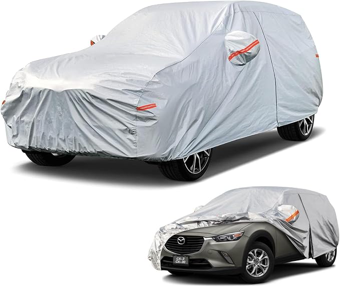 Kayme 6 Layers SUV Car Cover Custom Fit for Mazda CX-30/CX-3/CX 30/CX 3 (2019-2025) Waterproof All Weather for Automobiles, Outdoor Full Cover Rain Sun UV Protection.Silver