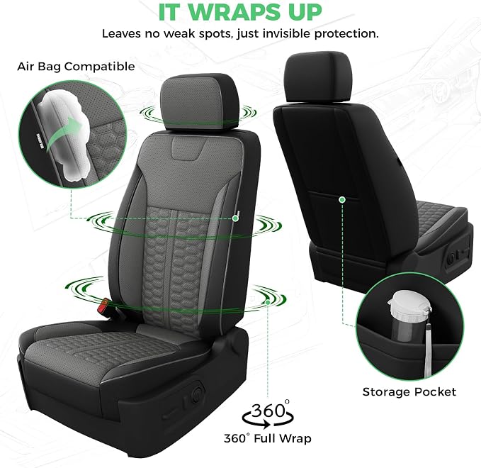Custom Seat Covers for 2019-2026 Silverado/Sierra 1500 Crew Cab | Fits 2500/3500HD 2020-2026, Jump Seat Cover(armrest storage only), Faux leather, Waterproof, Scratch-resistant, Easy-clean