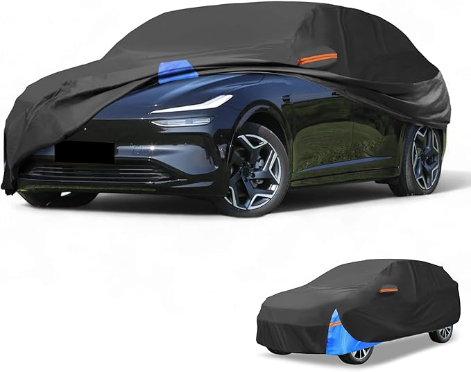 Waterproof All-Weather Universal Car Cover with Right Side Zipper, 190T Polyeste Black Blue Fits for SUV 181" to 190" Length
