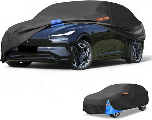 Waterproof All-Weather Universal Car Cover with Right Side Zipper, 190T Polyeste Black Blue Fits for SUV 181" to 190" Length