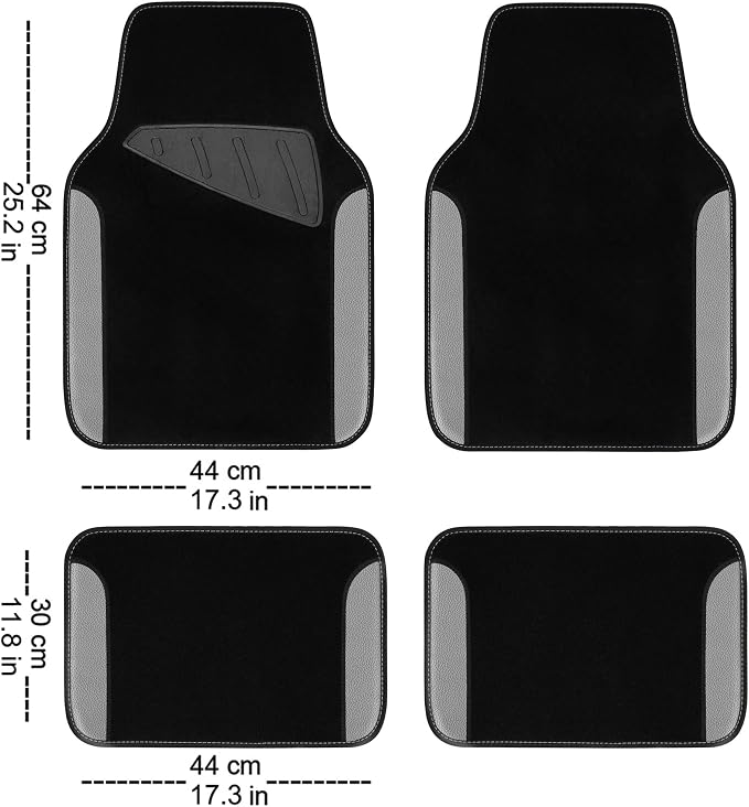 CAR PASS Rainbow Waterproof Universal Fit Faux Leather Car Carpet- Anti-Slip Nibbed Backing Floor Mats for SUV, Vans, Sedans, Trucks, Automotive Set of 4 (Black with Gray)