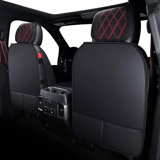Aierxuan Front Car Seat Covers Custom Fit 2009-2026 Ford F150, 2017-2026 F250 F350 F450 Super Duty Crew Cab Regular Cab Super Cab, Automotive Vehicle Cushion with Waterproof Leather (Black and Red)
