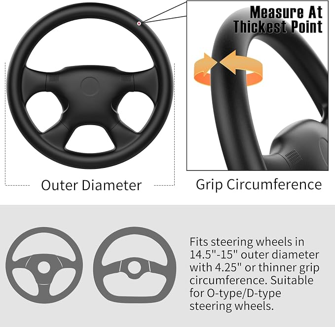 SEG Direct Genuine Leather Steering Wheel Cover, Stitch On Wrap, 15 Inch Steering Wheel Wrap for Car Truck SUV Pickup Boat, DIY Sewing with Needle Thread, Black with Red Thread