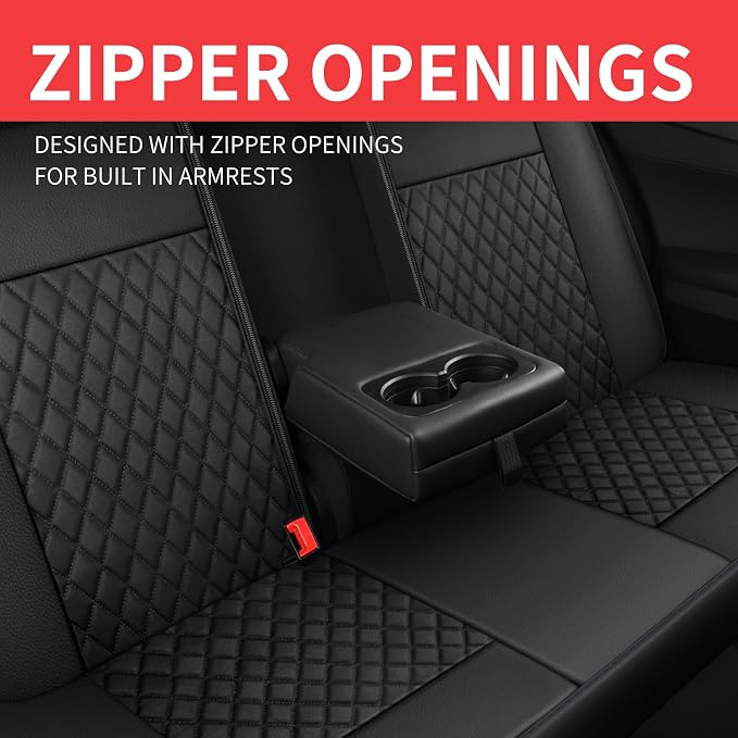 HChengkikz Faux Leather Full Set Car Seat Covers, Front & Split Rear | Bench Seat Protectors, Easy to Install Universal Fit for Sedans, Trucks, Vans, SUVs Automotive Interior Accessories
