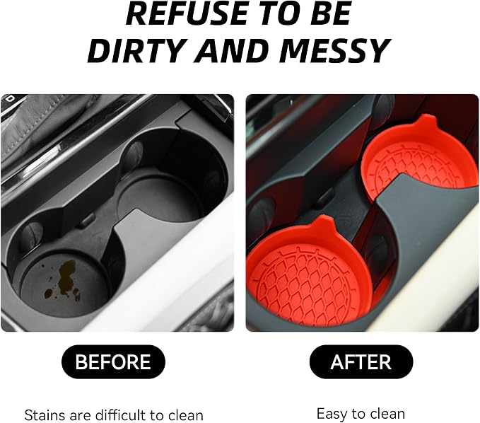 4PCS Car Cup Holder Coaster, Silicone Non-Slip Vehicle Cup Holder Insert Pads, Automotive Interior Insulation Drink Cup Mats Decor Accessories, Universal for SUV, Sedan, Truck (Red)