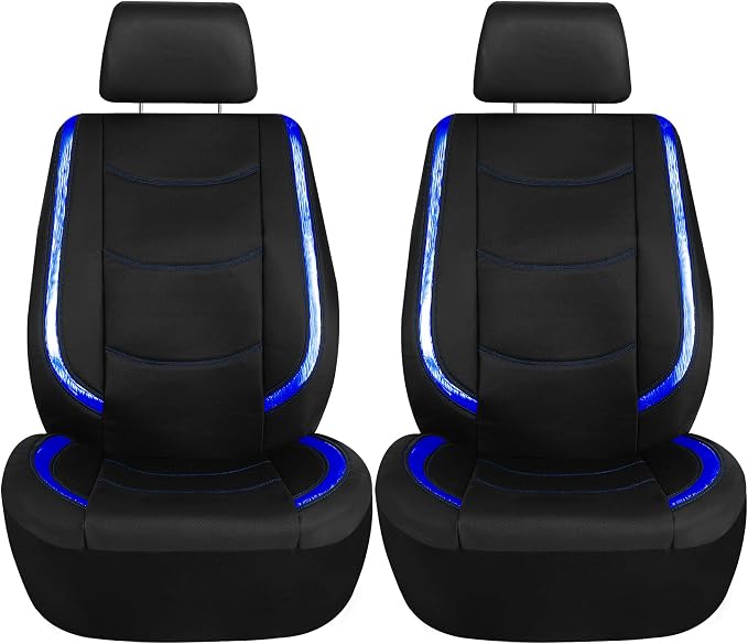 FH Group Full Set Faux Leather Car Seat Covers - Universal Fit, Low Back Front Seat Covers, Airbag Compatible, Split Bench Rear Seat Cover for SUV, Sedan, Blue