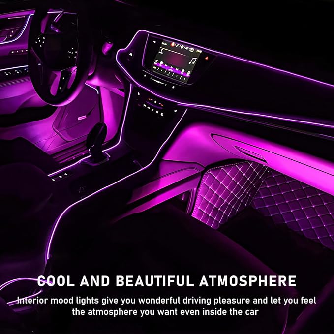 Ohleats Car LED Strip Light, 24 LED RGB Auto Interior Atmosphere Lights, Cigarette Lighter Under Dash Ambient Night Light, Interior Decorative Lamp Lighting Kit Car Accessories (Pink Purple)