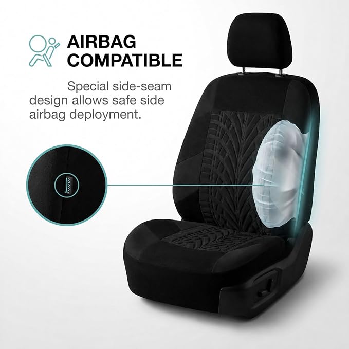 FH Group Front Set Travel Master Car Seat Covers - Covers for Low Back Car Seats with Removable Headrest, Universal Fit, Automotive Seat Cover, Airbag Compatible Car Seat Cover for SUV, Sedan Black