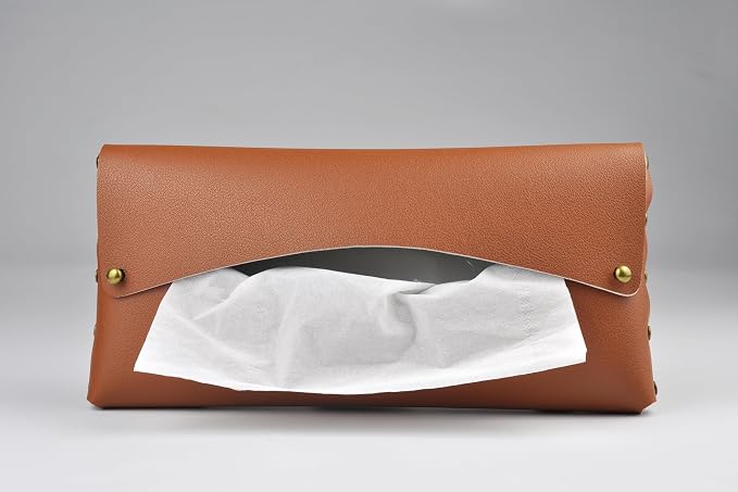 Car Tissue Holder, Tissue Case for Sun Visor, PU Leather Backseat Napkin Holder with Clips (Tan)