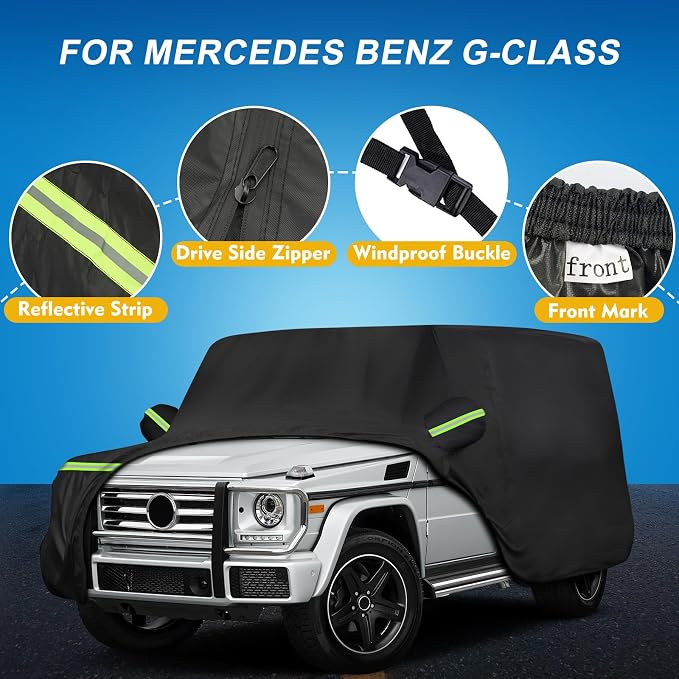 QUNSUNUS 6 Layer Car Cover for Mercedes Benz G-Class 500 550 650 2004-2025 Waterproof All Weather 420D Windproof for Wagon Car Cover Hail Protection with Zipper