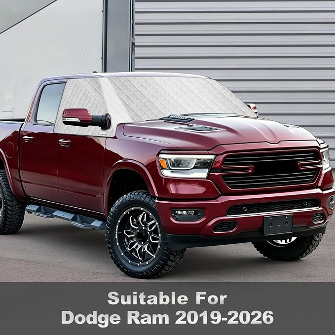 Windshield Sun Shade for 2019-2026 Dodge Ram 1500, External 5-Layer Reflective Sunshade for 2019-2026 Dodge Ram 1500