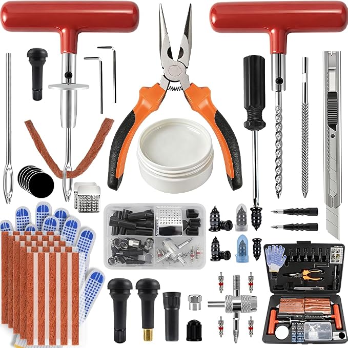 132Pcs Heavy Duty Tire Repair Kit, Professional Tire Plug Kits with Rubber Nails, 50Pcs Plugs, Fix a Flat Puncture Patch Tools for Motorcycle, Car,Truck, ATV, Auto, UTV & Lawn Mower(Tubeless)