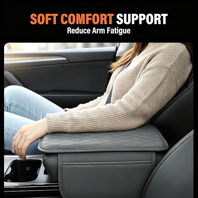Center Console Cover with 2 Storage Bags, Universal Arm Cover for Car Pad Middle Console Cover, Scratch-Resistant & Waterproof, Easy to Clean - Grey