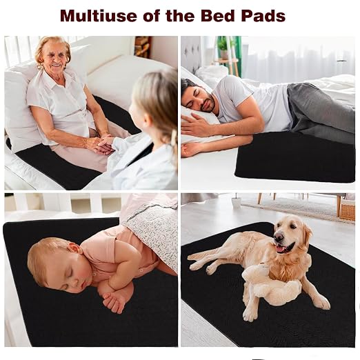 Washable Incontinence Bed Pads, Reusable Underpads for Kids, Adults, Elderly, Hospitals & Pets, Waterproof Bed Protector Pad for Bed, Sofa, Floor, Super Absorbent Bed Pad 35" x 60" - Black