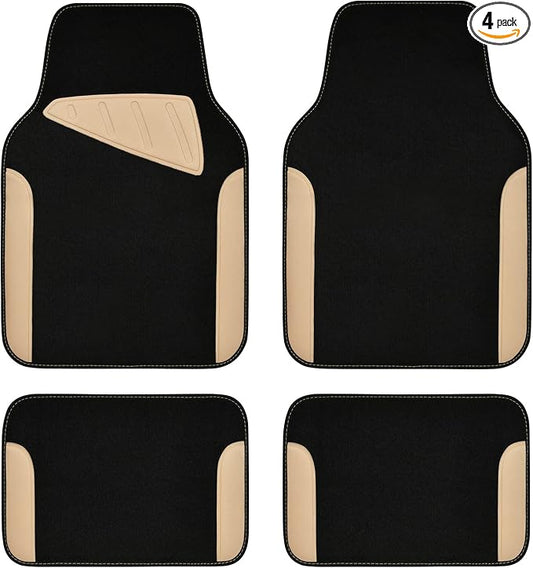 CAR PASS Waterproof Universal Fit Car Floor Mats, Car Mats Fit for SUV,Vans,sedans, Trucks,Set of 4pcs Car Carpet with Driver Heel Pad (Beige)