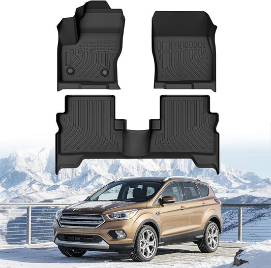 Floor Mats for Ford Escape 2013-2019 and for Ford C-max 2013-2018 | Custom Fit Heavy Duty TPE All Weather Protection, Waterproof Non-Slip Black Car Liners for Front & Rear (Two-Row Floor Mats)