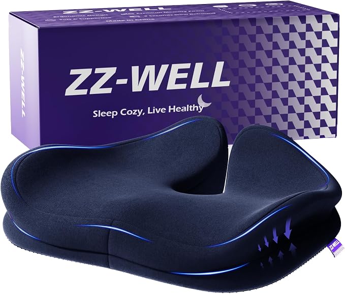 ZZ-WELL Seat Cushions for Office Chairs, Coccyx Cushion for Tailbone Pain, Memory Foam Butt Pillows for Computer Gaming Chair, Patented Pressure Relief Design Chair Cushion (Navy Blue, XX-Large)