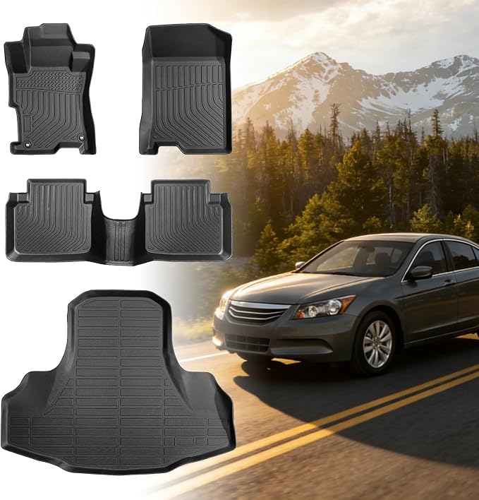 Floor Mats for Honda Accord Sedan 2008-2012(Gas ONLY), NOT for Coupe | Custom Fit Accord Sedan LX LX-S EX EX-L LX-P SE LX Premium Floor Mats, TPE All Weather Protection Waterproof Cargo Liner